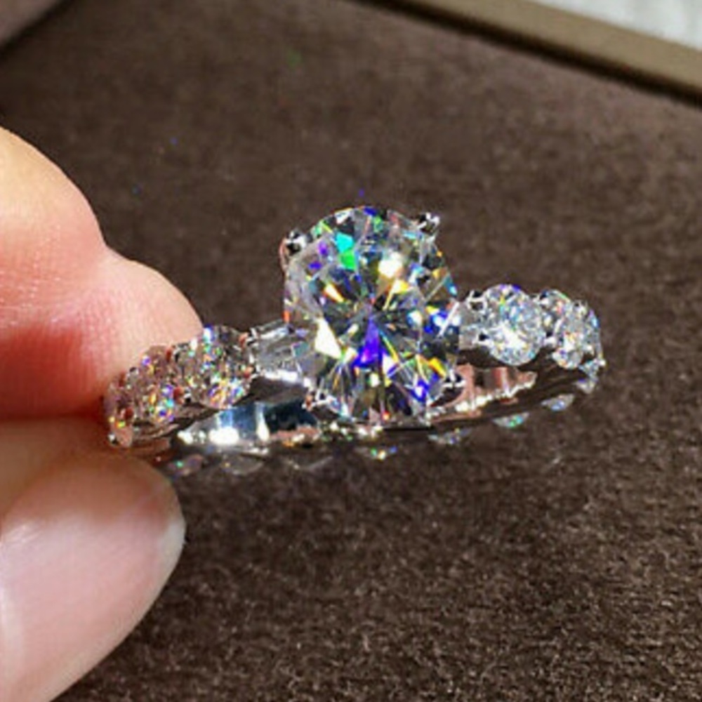 NEW 925 Sterling silver diamond stone ring